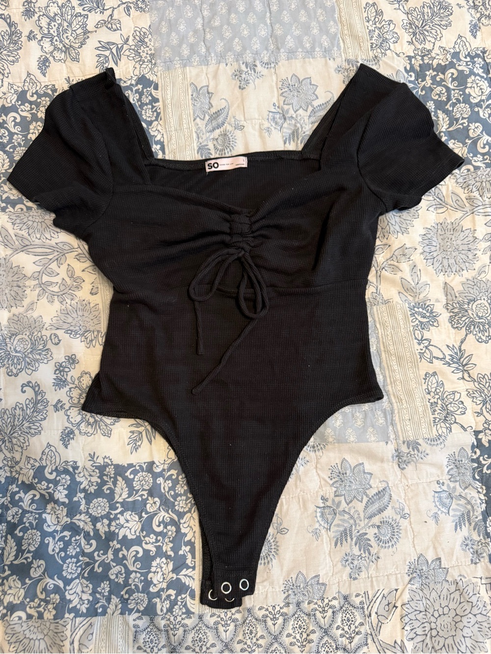 SO Black Cinch Tie-Front Bodysuit